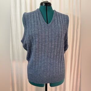 Vintage Comfort Knits Sweater Vest Men’s M Blue Ribbed Knit V Neck USA Made
